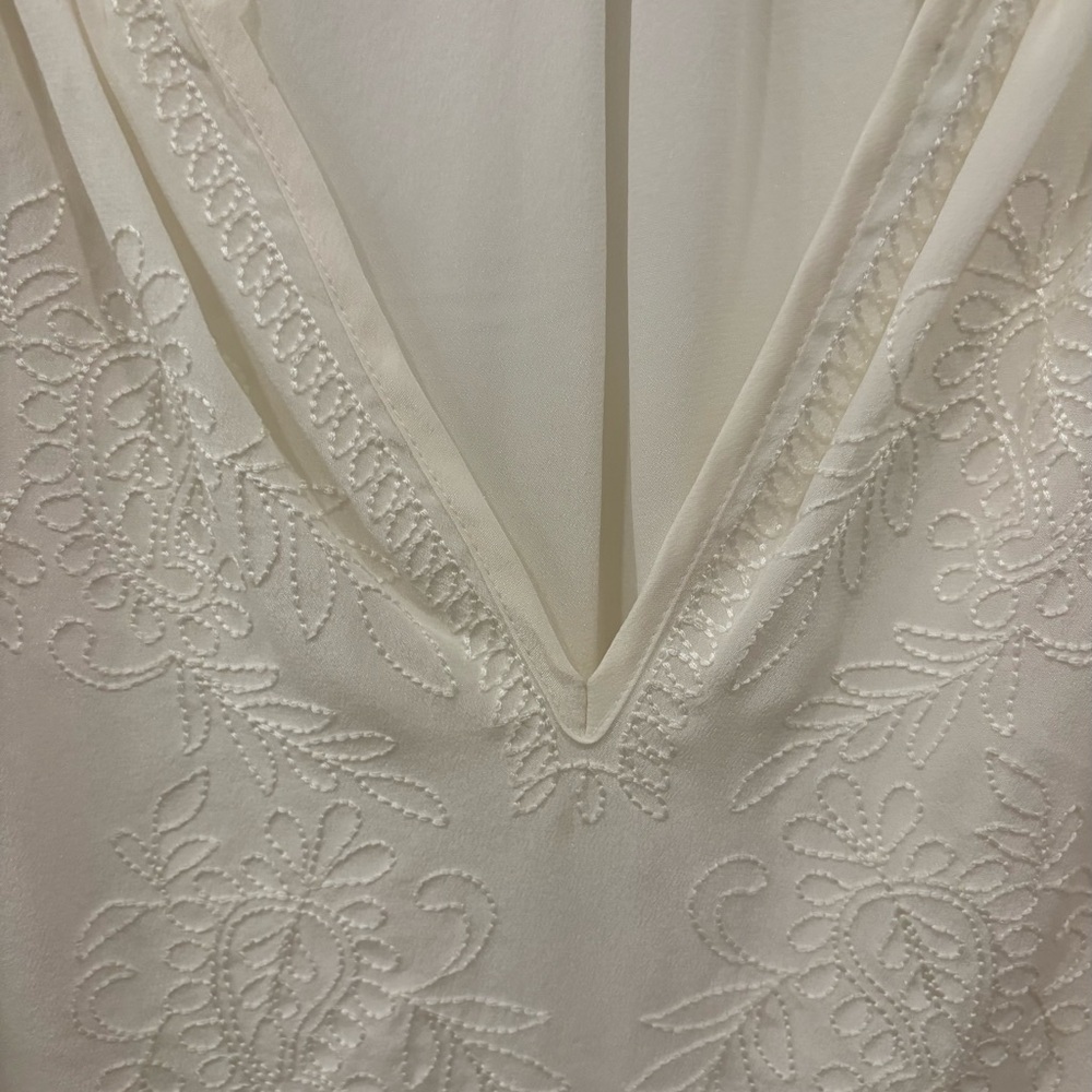 JCrew V-neck top embroidery cream color long sleeve pure silk pullover size sm - Picture 7 of 11